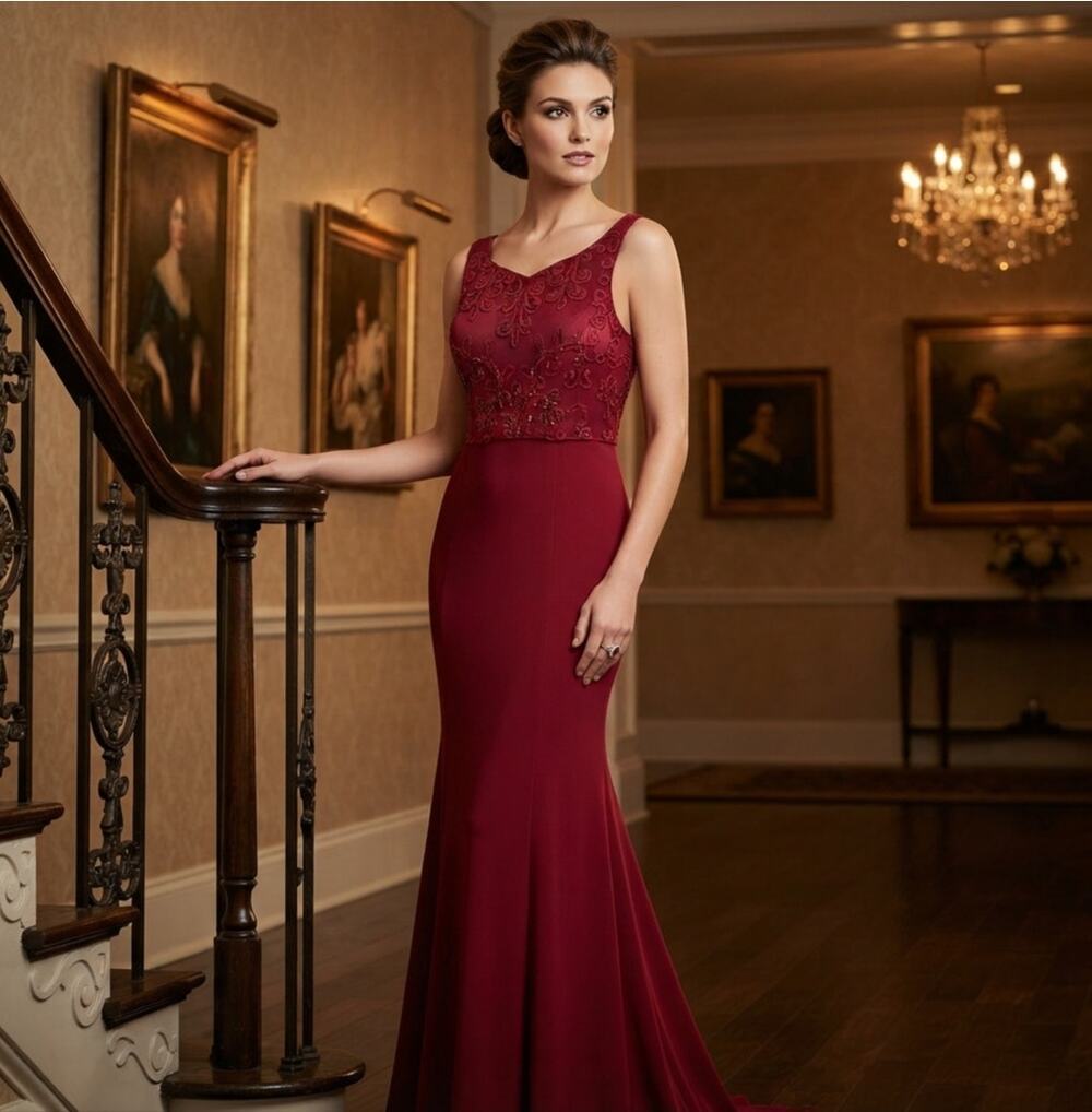 NWT Vintage Jessica McClintock Gunne Sax Red Beaded Long Formal Gown Size 7/8